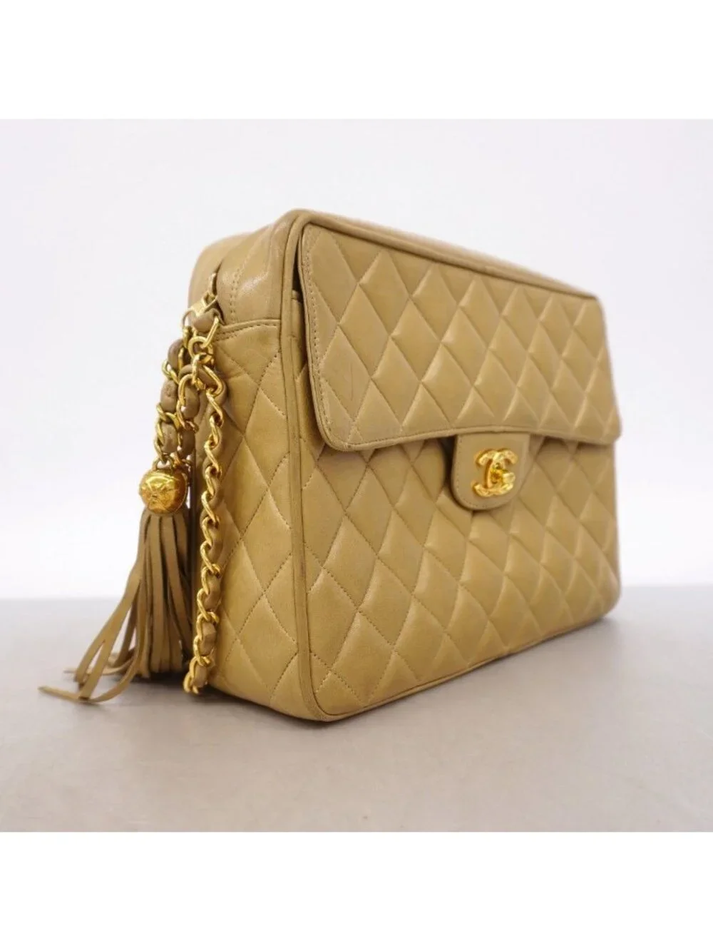 Chanel Shoulder Bag Quilted Brilliant Lambskin Beige Gold